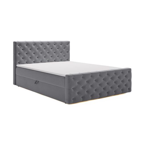 Lit Continental Montego Avec Rangement - 120 X 200 - Double - Velours - Gris