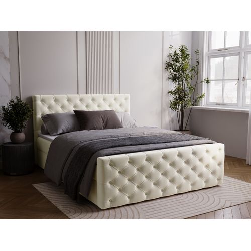 Lit Continental Montego Avec Rangement - 140 X 200 - Double - Velours - Crème