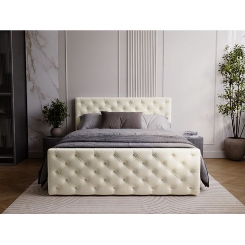 Lit Continental Montego Avec Rangement - 140 X 200 - Double - Velours - Crème