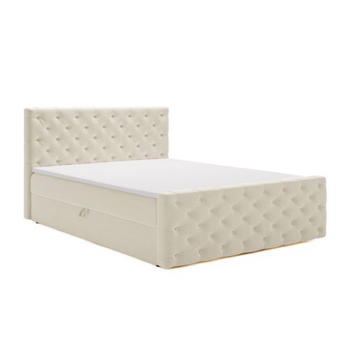 Lit Continental Montego Avec Rangement - 140 X 200 - Double - Velours - Crème