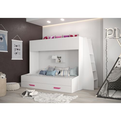 Party 17 Lit Superposé 247/165/135 Cm, Surface De Couchage: 90x200 Cm (blanc/blanc/rose)