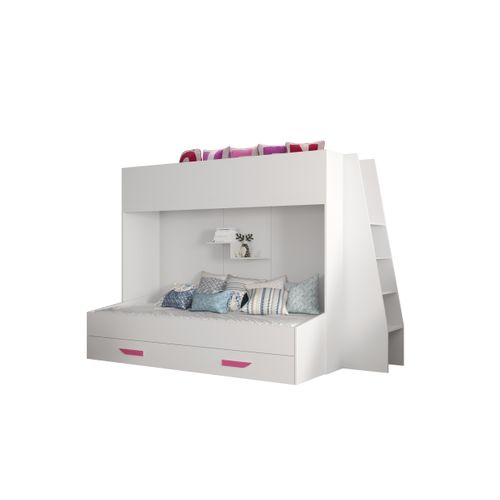 Party 17 Lit Superposé 247/165/135 Cm, Surface De Couchage: 90x200 Cm (blanc/blanc/rose)