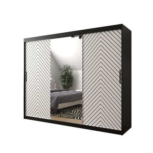 Armoire à Portes Coulissantes Jodełka 2 200/250/62 3 Portes (noir/blanc)