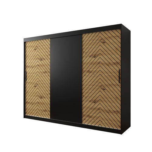 Armoire à Portes Coulissantes Jodełka 200/250/62 3 Portes (noir/artisan)