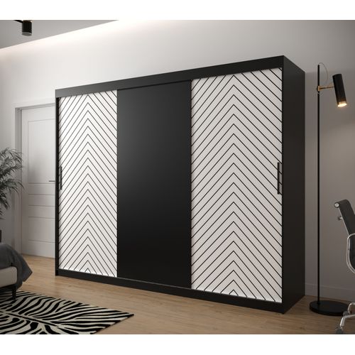 Armoire à Portes Coulissantes Jodełka 200/250/62 3 Portes (noir/blanc)