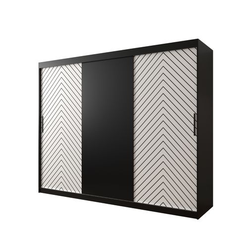 Armoire à Portes Coulissantes Jodełka 200/250/62 3 Portes (noir/blanc)
