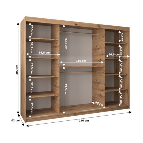Armoire à Portes Coulissantes Marmur T1 200/250/62 (noir)