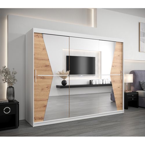 Armoire Maroko à Portes Coulissantes 200/250/62 3 Portes (blanc/artisan)