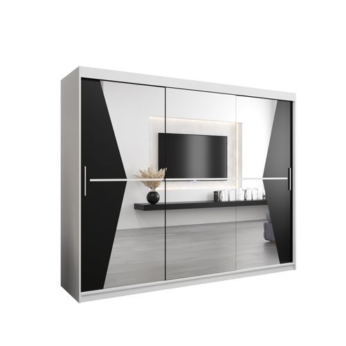 Armoire Maroko à Portes Coulissantes 200/250/62 3 Portes (blanc/noir)