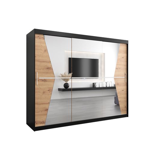 Armoire Maroko à Portes Coulissantes 200/250/62 3 Portes (noir/artisan)