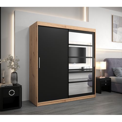 Armoire Roma 1 à Portes Coulissantes 200/180/62 2 Portes (artisan/noir)