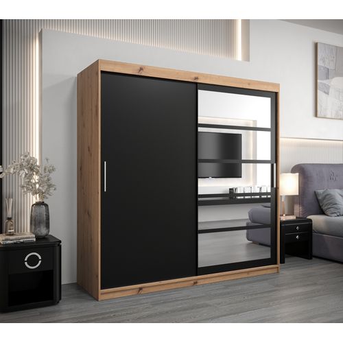 Armoire Roma 1 à Portes Coulissantes 200/200/62 2 Portes (artisan/noir)