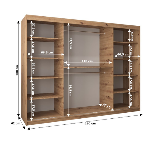 Armoire Roma 1 à Portes Coulissantes 200/250/62 3 Portes (artisan/blanc)