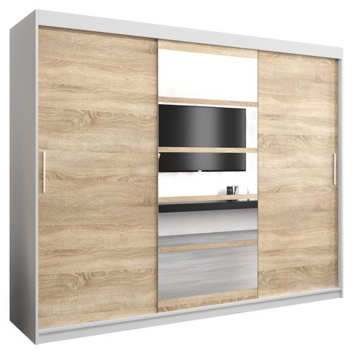 Armoire Roma 1 à Portes Coulissantes 200/250/62 3 Portes (blanc/sonoma)