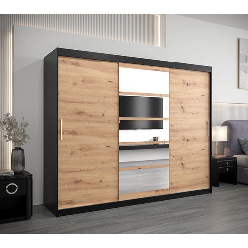 Armoire Roma 1 à Portes Coulissantes 200/250/62 3 Portes (noir/artisan)
