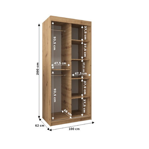 Armoire Roma 2 à Portes Coulissantes 200/100/62 2 Portes (artisan/blanc)