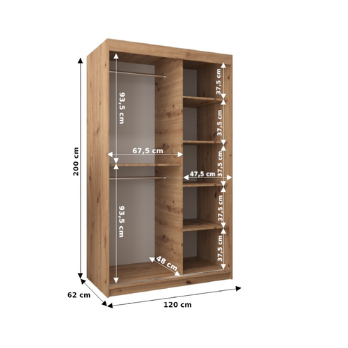 Armoire Roma 2 à Portes Coulissantes 200/120/62 2 Portes (artisan/blanc)