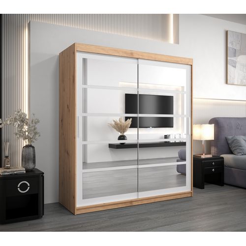 Armoire Roma 2 à Portes Coulissantes 200/180/62 2 Portes (artisan/blanc)