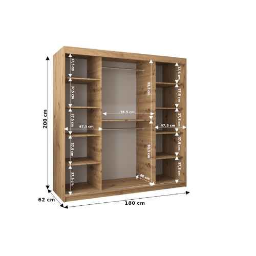 Armoire Roma 2 à Portes Coulissantes 200/180/62 2 Portes (artisan/noir)