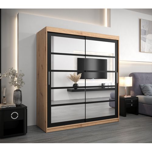 Armoire Roma 2 à Portes Coulissantes 200/180/62 2 Portes (artisan/noir)