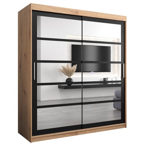 Armoire Roma 2 à Portes Coulissantes 200/180/62 2 Portes (artisan/noir)