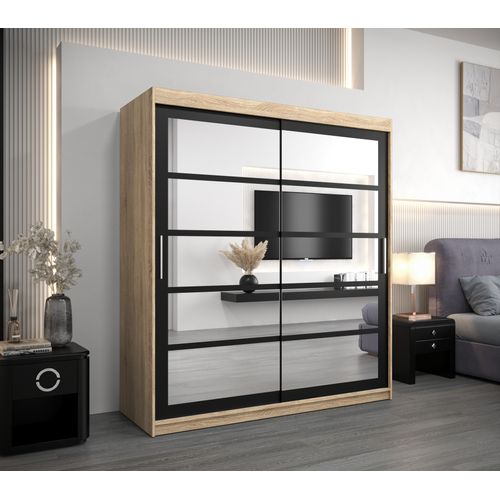 Armoire Roma 2 à Portes Coulissantes 200/180/62 2 Portes (sonoma/noir)