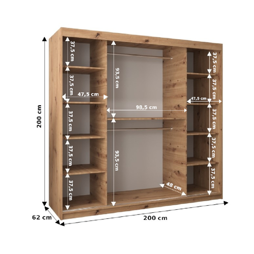 Armoire Roma 2 à Portes Coulissantes 200/200/62 2 Portes (artisan/blanc)