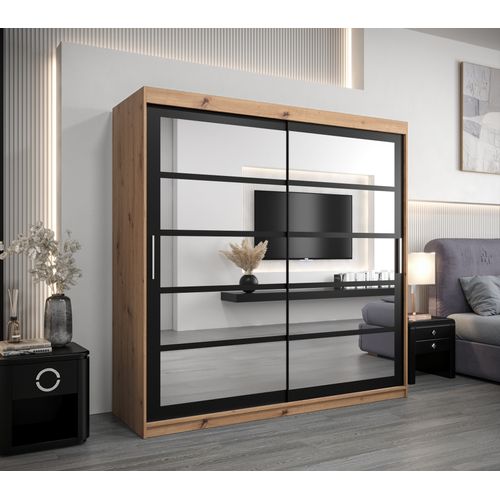 Armoire Roma 2 à Portes Coulissantes 200/200/62 2 Portes (artisan/noir)