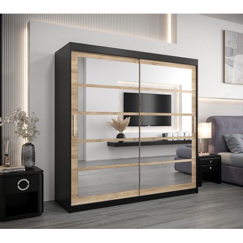 Armoire Roma 2 à Portes Coulissantes 200/200/62 2 Portes (noir/sonoma)