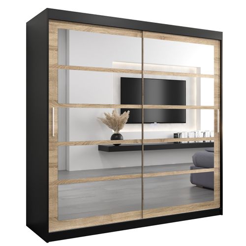 Armoire Roma 2 à Portes Coulissantes 200/200/62 2 Portes (noir/sonoma)