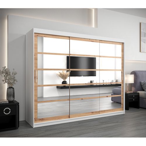 Armoire Roma 2 à Portes Coulissantes 200/250/62 3 Portes (blanc/artisan)