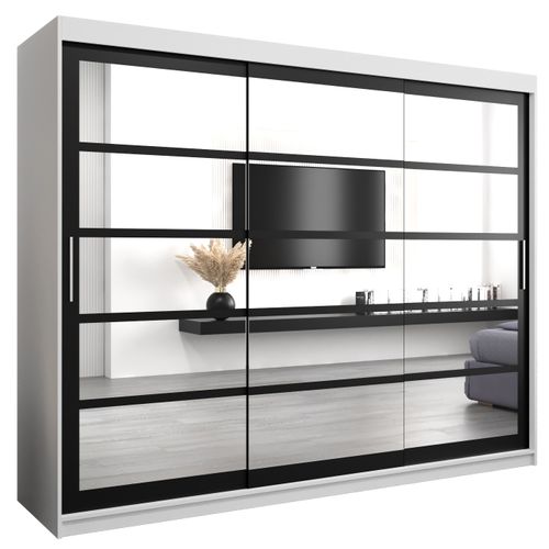 Armoire Roma 2 à Portes Coulissantes 200/250/62 3 Portes (blanc/noir)