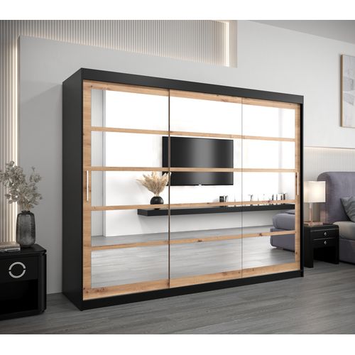 Armoire Roma 2 à Portes Coulissantes 200/250/62 3 Portes (noir/artisan)