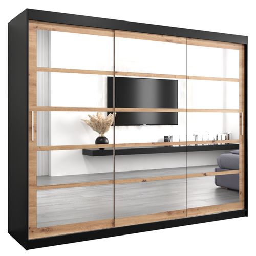 Armoire Roma 2 à Portes Coulissantes 200/250/62 3 Portes (noir/artisan)
