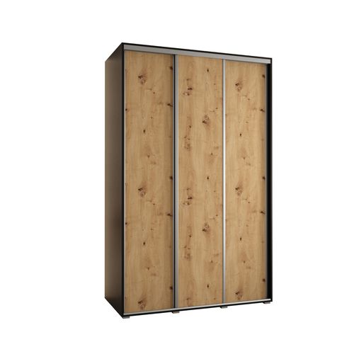 Armoire Davos 1 À Portes Coulissantes 150x45x235.2 Cm - 3 Portes (noir/artisan/argent)