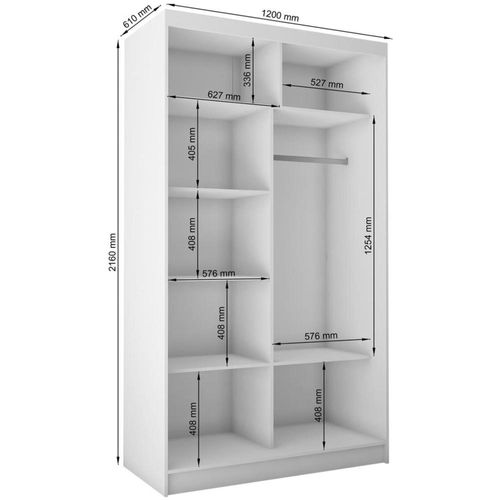 Armoire Helix 120 Cm, 2 Portes Coulissantes Miroir, Graphite et Blanc Lamelles