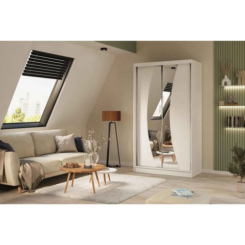 Armoire Vox 120 Cm – 2 Portes Coulissantes Avec Miroir – Blanc