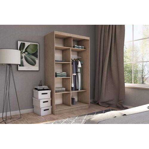 Armoire Vox 120 Cm – 2 Portes Coulissantes Avec Miroir – Chêne Sonoma