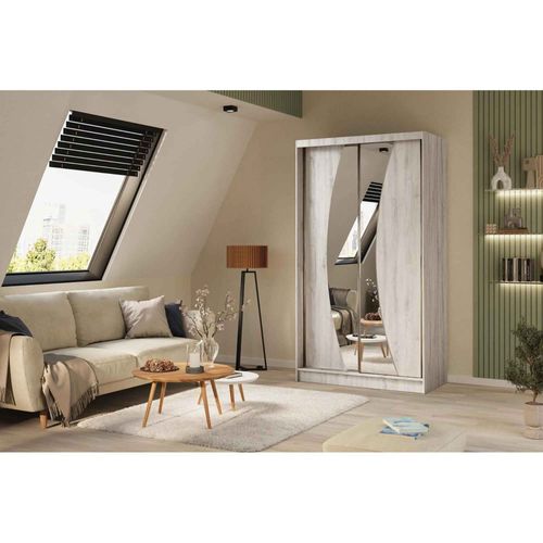 Armoire Vox 120 Cm – 2 Portes Coulissantes Avec Miroir – Chêne Sonoma