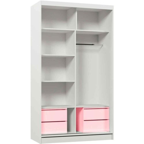Armoire Vox 120 Cm – 2 Portes Coulissantes Avec Miroir Et 2 Modules à Tiroirs – Blanc