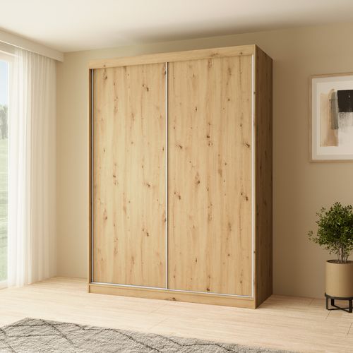 Armoire 2 Portes Coulissantes – Mario 150 cm - Chêne Artisan