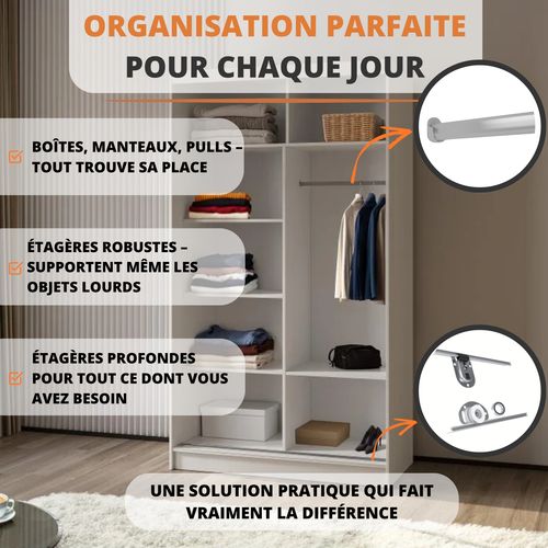 Armoire 2 Portes Coulissantes – Mario 120 cm - Blanc