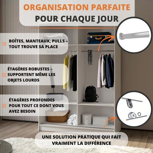 Armoire 2 Portes Coulissantes – Mario 150 cm - Blanc