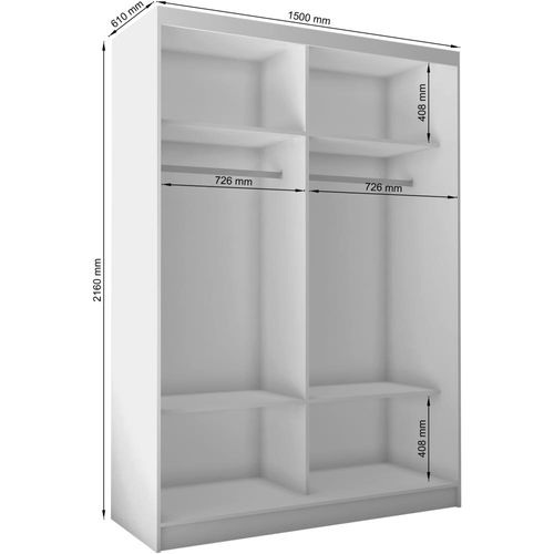 Armoire 2 Portes Coulissantes – Mario 150 cm - Blanc