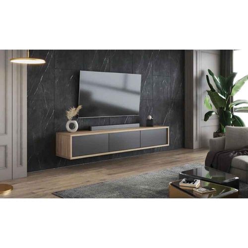 Meuble TV Avec 2 Abattants, 180cm,  Chêne Huilé/anthracite, Frida