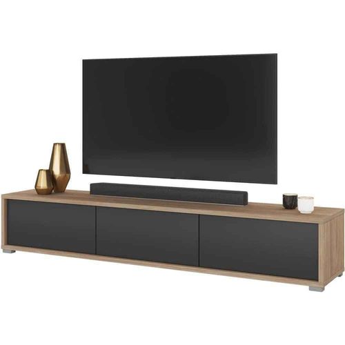 Meuble TV Avec 2 Abattants, 180cm,  Chêne Huilé/anthracite, Frida