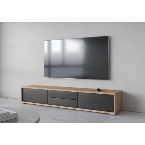 Meuble TV Avec 2 Abattants Et 2 Tiroirs, 180cm,  Chêne Huilé/anthracite, Frida