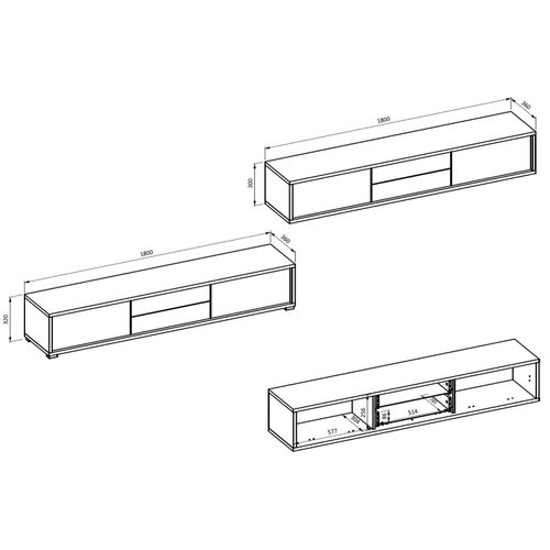 Meuble TV Avec 2 Abattants Et 2 Tiroirs, 180cm,  Chêne Huilé/anthracite, Frida