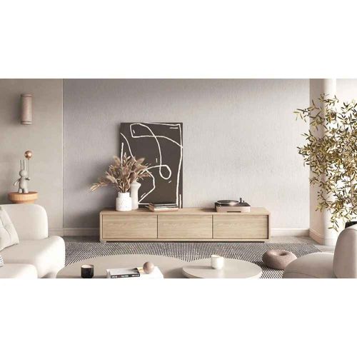 Meuble TV Avec 2 Abattants, 180cm,  Chêne Huilé, Frida