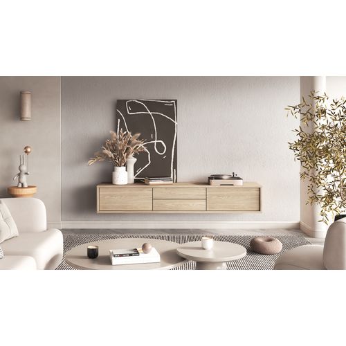 Meuble TV Avec 2 Abattants Et 2 Tiroirs, 180cm, Chêne Huilé Frida